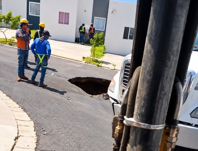 Cárcava afecta una calle en residencial Ciudad Marsella